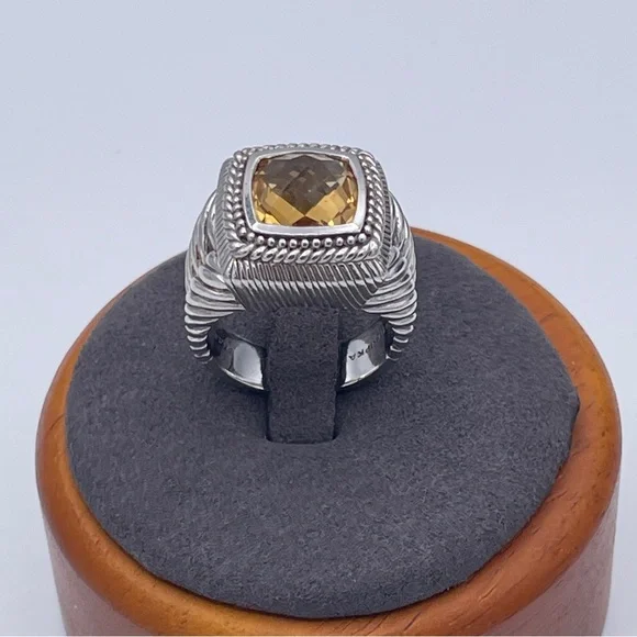 Judith Ripka Citrine Cushion Ring Sterling Silver 925 Double Cable Shank Size 8 - Picture 3 of 10